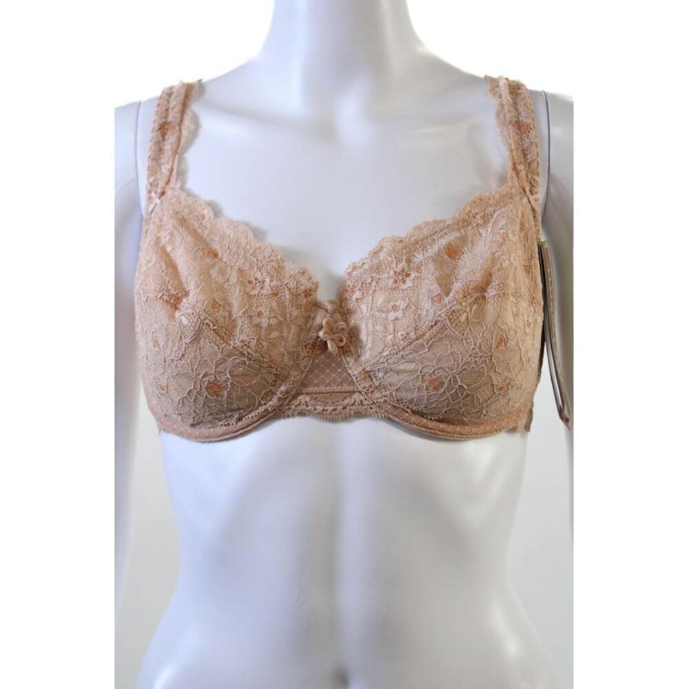 Fayreform Womens Floral Lace Cup Flower Accent Underwire Bra Beige Size 34E